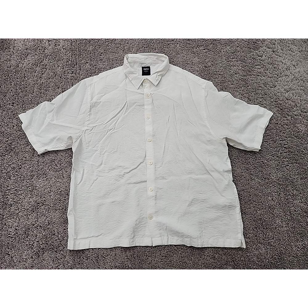 Nuon Button Up Shirt Mens L White Short Sleeve Relaxed Fit Casual Streetwear